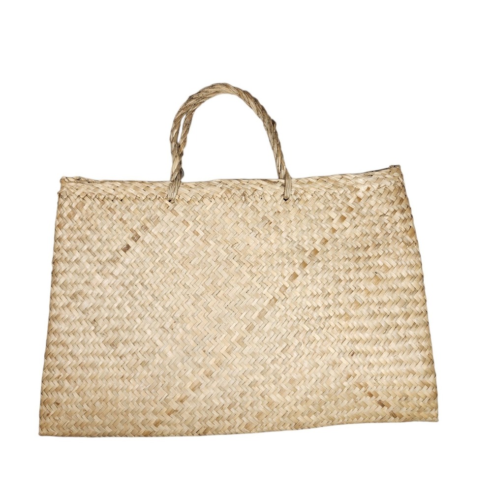 Vintage Straw Woven Tote Bag Boho Cottagecore Coastal Beach Resort Tan Artisan - Picture 13 of 13